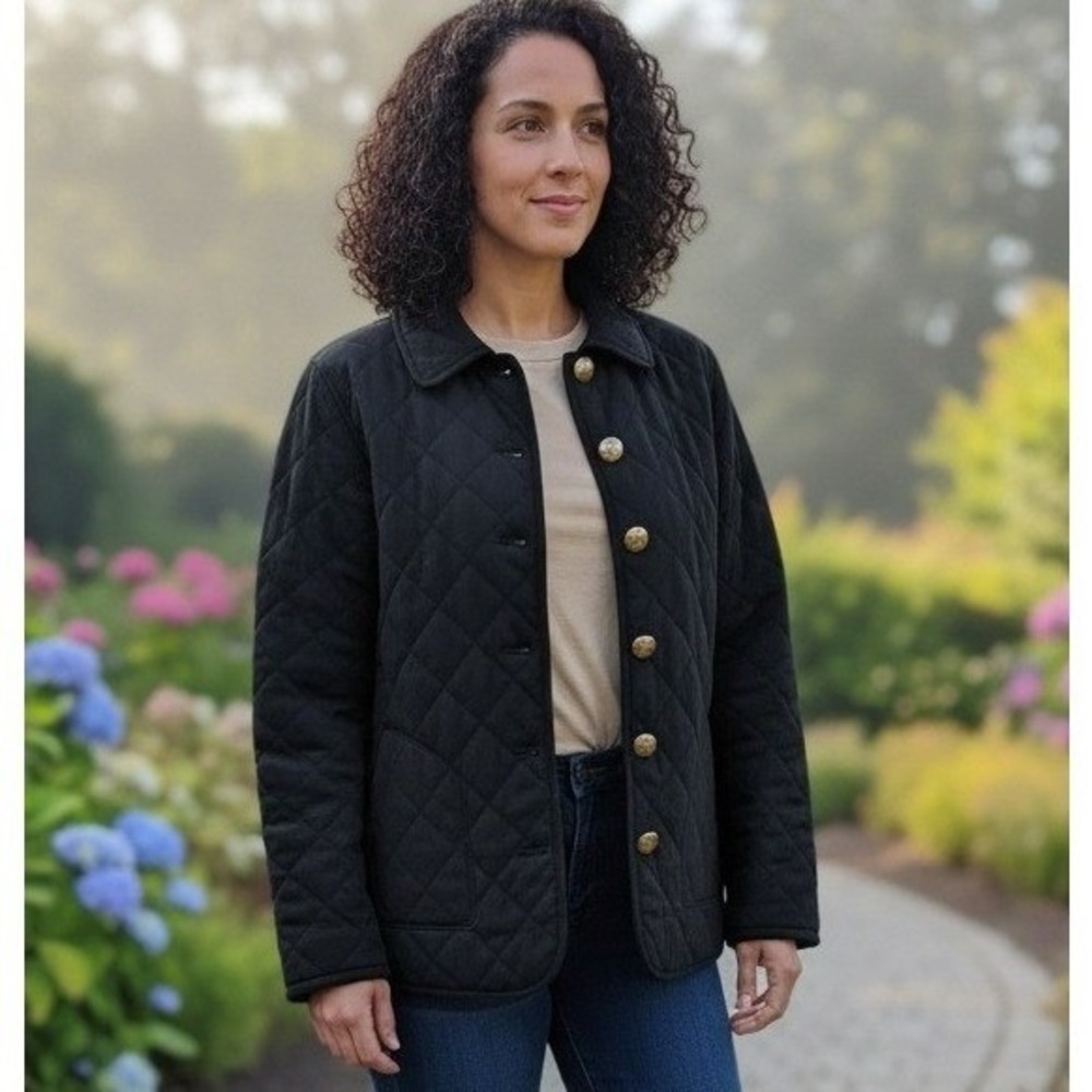 Architect Utility Jacket Womens‎ M Black Quilted Button Down Paisley Lined Retro